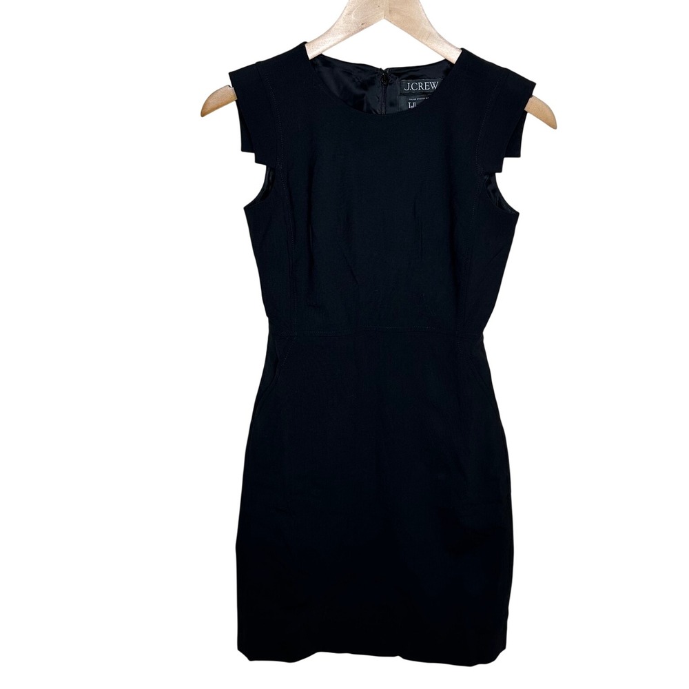 J. Crew Resume Wool Italian Stretch Cap Sleeve Sheath Dress size 0 Petite Black